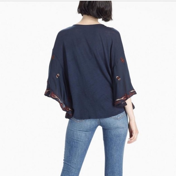 Lucky Brand Lace Up Embroidered Peasant Top Blue Size M, EUC. - Picture 3 of 11